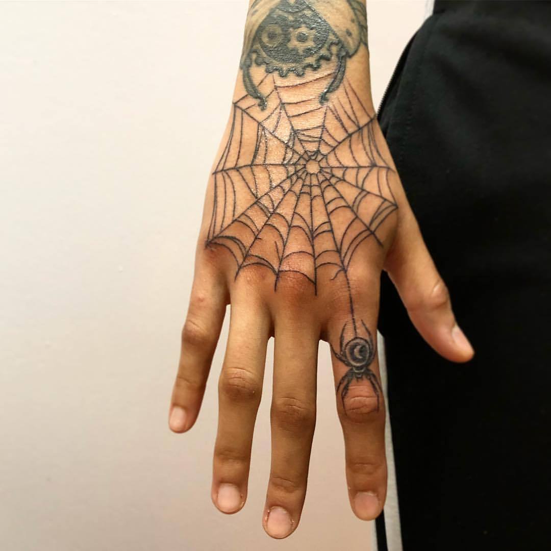 Spider Web Hand Tattoo