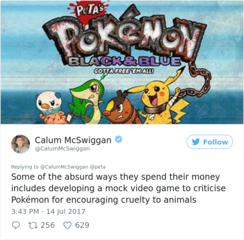 maggiesox:sixpenceee:Calum McSwiggan brutally roasts PETA in a...