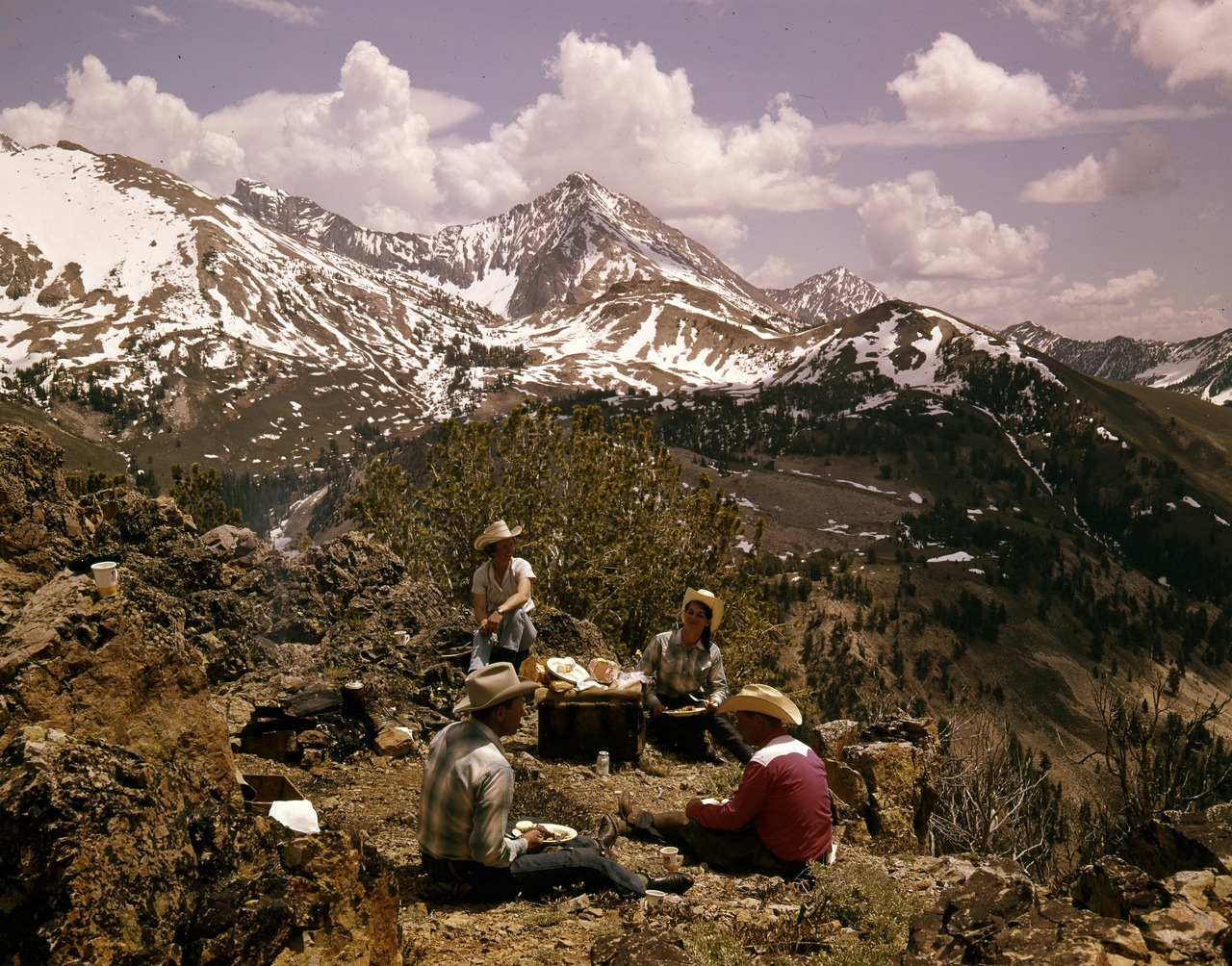 Central Idaho History A Party Of Campers Relaxing Near Pioneer