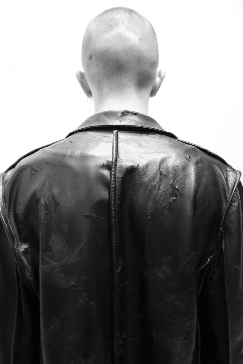 Sandrine Philippe fashion avant garde mens menswear clothing leather handmade craftmanship black all black neo goth details close up ootd waywt outfit Frank Prigent