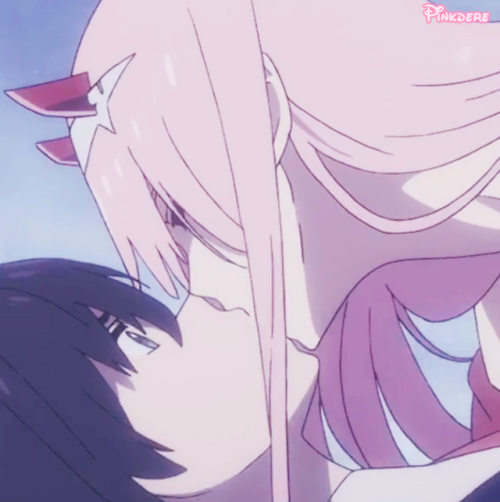 pinkdere:Darling in the franxx: Zero Two and hiro all kissing...