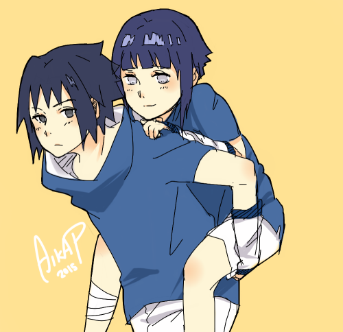 sasuhina uchiha sasuke hinata hyuuga piggyback Fanart naruto