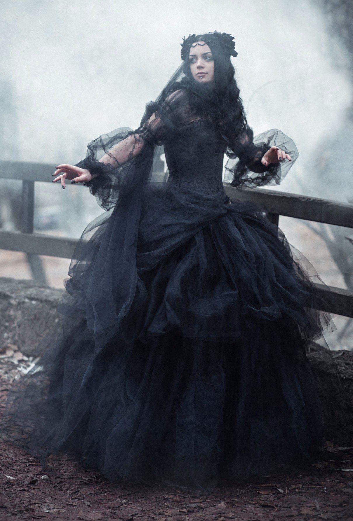 Black M'Art — Gothic Prinsess in Dark Veil Fairy Dress The...