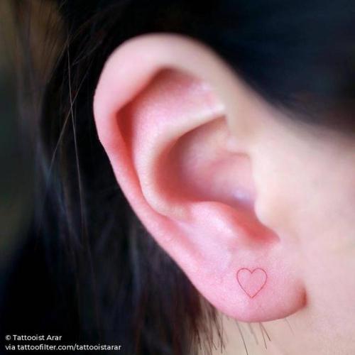 By Tattooist Arar, done in Seoul. http://ttoo.co/p/177648 tattooistarar;small;single needle;micro;conventional heart;tiny;love;ifttt;little;red;minimalist;experimental;ear;other;fine line;heart;line art