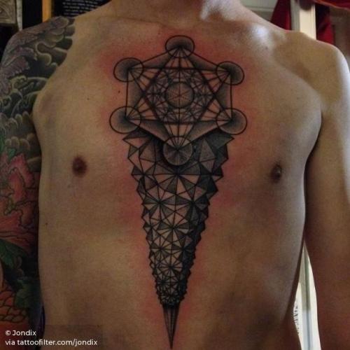 By Jondix, done at Seven Doors Tattoo, London.... stomach;big;of sacred geometry shapes;chest;metatron s cube;facebook;twitter;jondix;sacred geometry