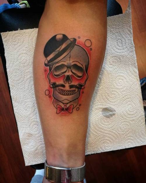 By Abraham Hernández Montes, done at Awara Tattoo, Seville.... skull;small;anatomy;human skull;abraham;facebook;twitter;inner forearm;neotraditional