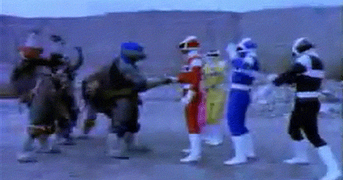 ninja rangers power rangers teenage mutant ninja turtles truce partay fist pump yes. grunge 90s