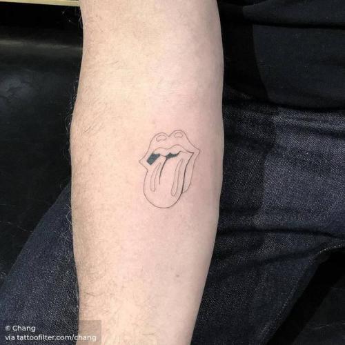 By Chang, done at West 4 Tattoo, Manhattan.... rolling stones;small;chang;contemporary;tiny;united states of america;brand;ifttt;little;music band;pop art;inner forearm;logo;the rolling stones logo;music;patriotic