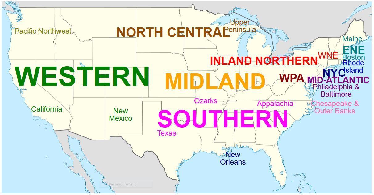 Major American English dialects. - Maps on the Web