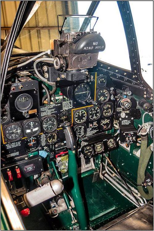 ww1ww2photosfilms:Cockpit of a Republic P-47 Thunderbolt. The...