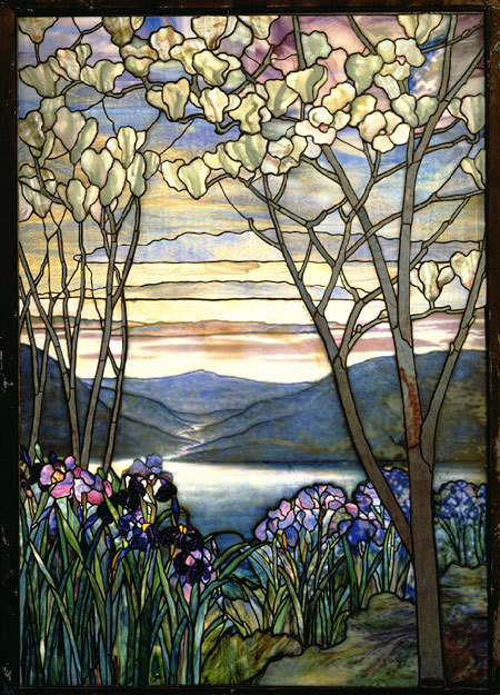 artist-tiffany:Magnolia and Irises, 1908, Louis Tiffany