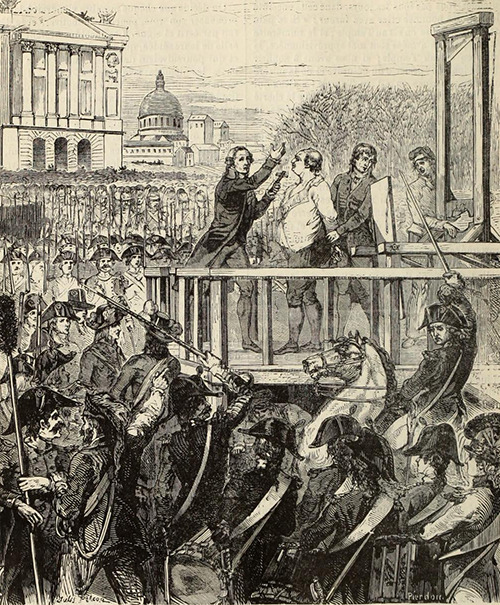 An illustration of Louis XVI on the scaffold from Histoire populaire de France, volume 4. 1880.
[source: Archive.org]
