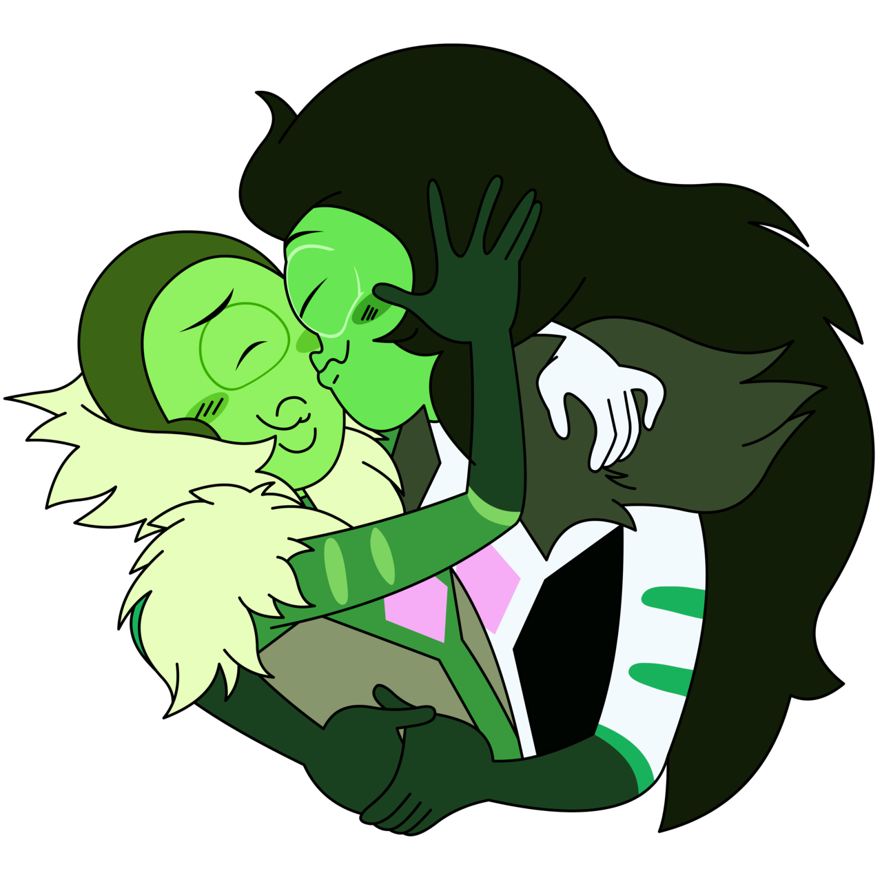 Thanks steven universe fans for pointing out the two nephrites kissing 
And credit gos to @#snufkinwasltere for the base which was really helpful since I dont usally draw characters touching