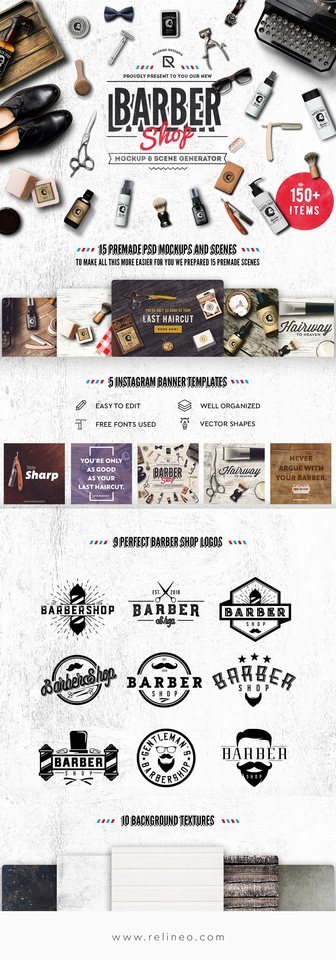 Download DESIGN MOCKUPS - Barber Shop Scene and Mockup Creator - $9 110+...