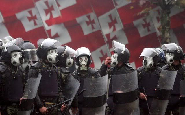 : Georgian riot police approach opposition...