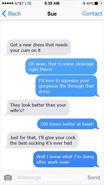 naughtypeopletexts:More Sue.I like it when she so horny that...