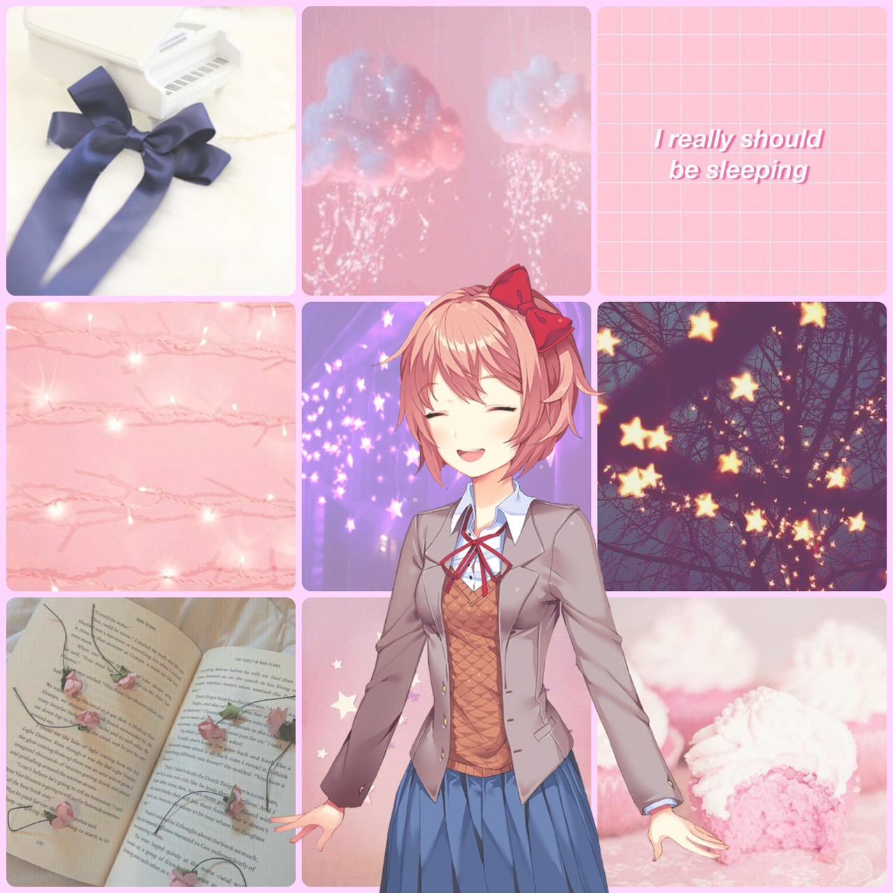 Multi fandom kin blog! — aesthetic for Sayori (DDLC) in pastel pinks ...