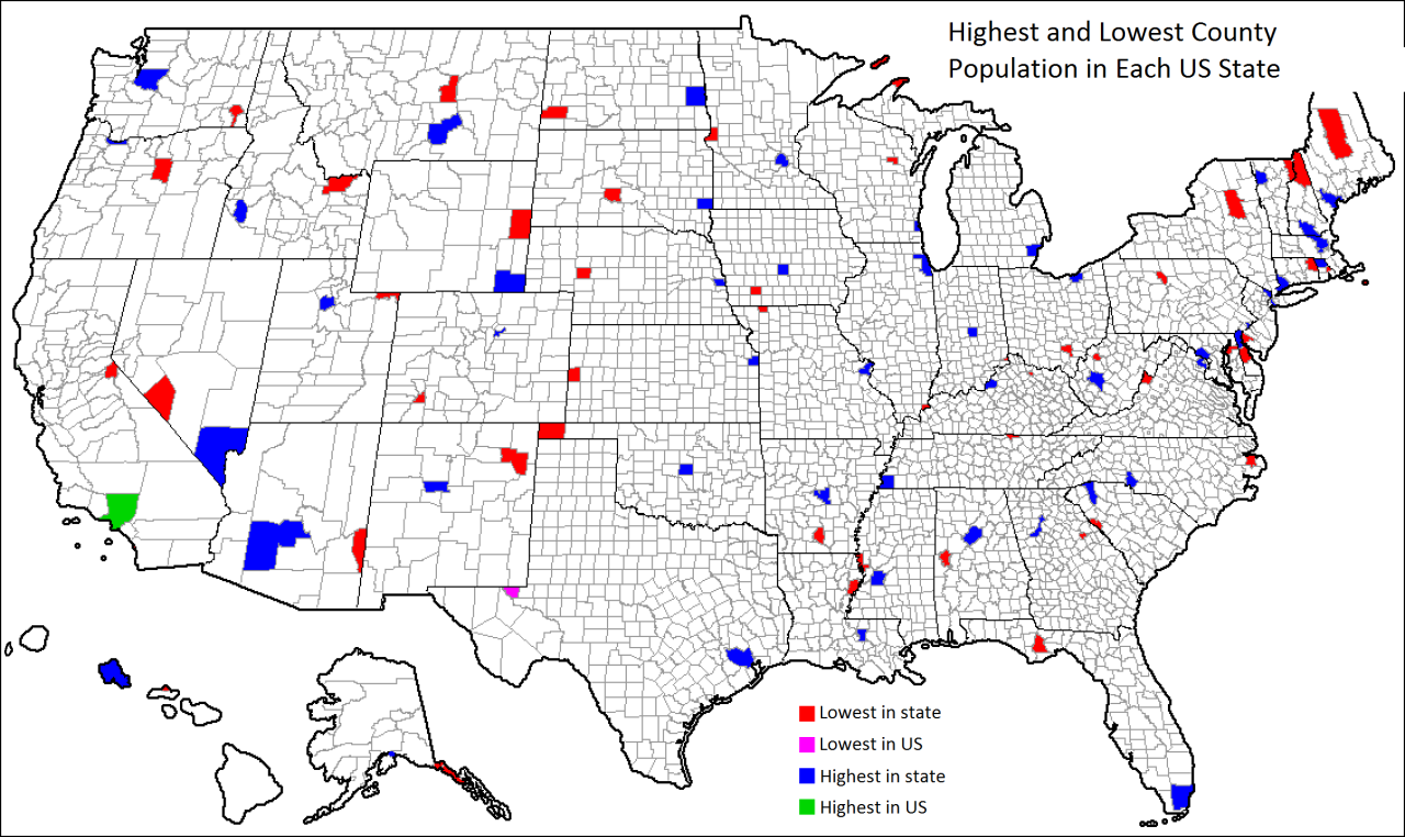 Most And Least Populated Counties In Each US State Maps On The Web