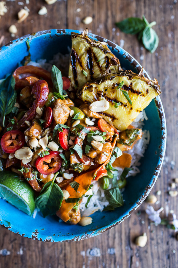 Thai Chili Peanut Chicken and Grilled Pineapple Stir Fry.