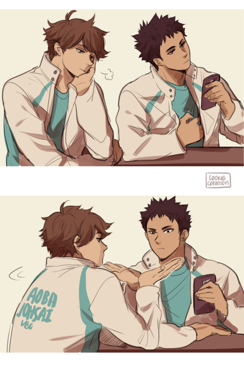 cookiecreation:sometimes iwa plays along w oikawa’s antics and...