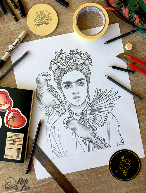 Viva la Frida!A few stages in illustrating the amazing Frida...