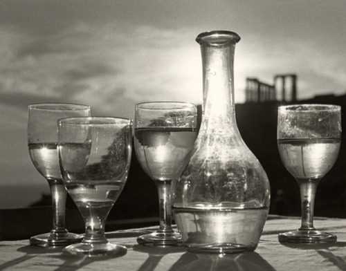 herbert list flask vase glasses backlight seen through glass temple greek temple ancient greece