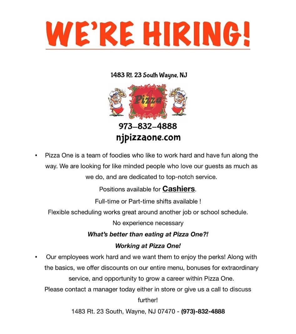 Pizza One — We are hiring for cashiers! Come join our great...