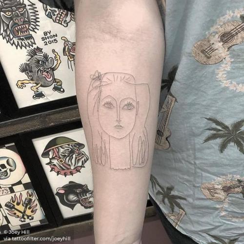 By Joey Hill, done at High Seas Tattoo Parlor, Los Angeles.... spain;art;small;single needle;tiny;joeyhill;ifttt;little;location;picasso;portrait;inner forearm;medium size;europe;fine line;patriotic;line art