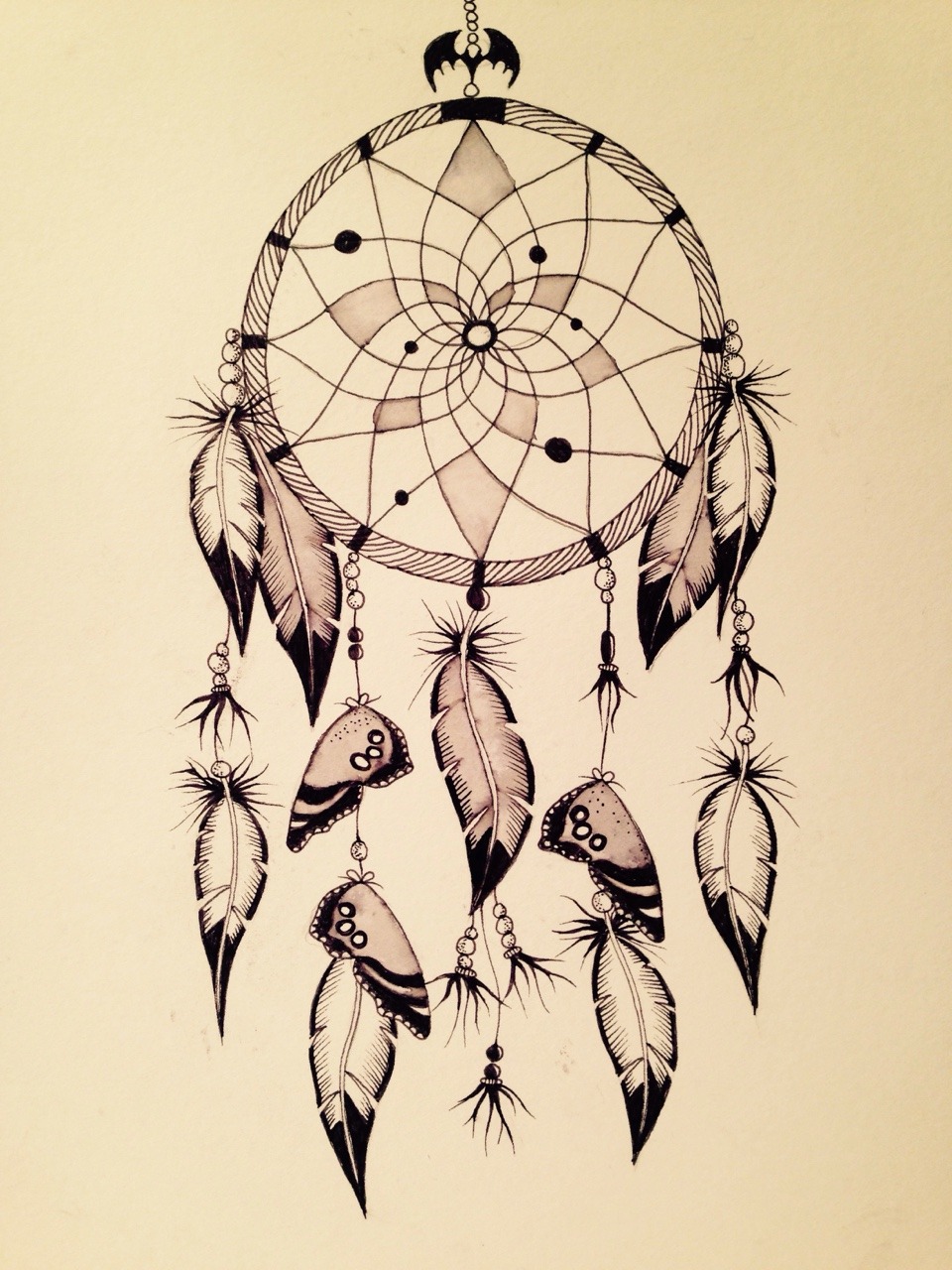 Dream Catcher with butterfly wings - pen & ink - Flora & Fauna by ...