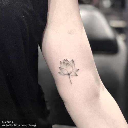 By Chang, done at West 4 Tattoo, Manhattan.... chang;facebook;flower;hindu;inner arm;lotus flower;nature;religious;single needle;small;twitter