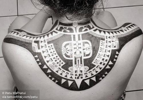 By Patu Mamatui, done at Tattoo by Patu, Papeete.... tribal;polynesian;big;top of shoulder;facebook;upper back;twitter;patu