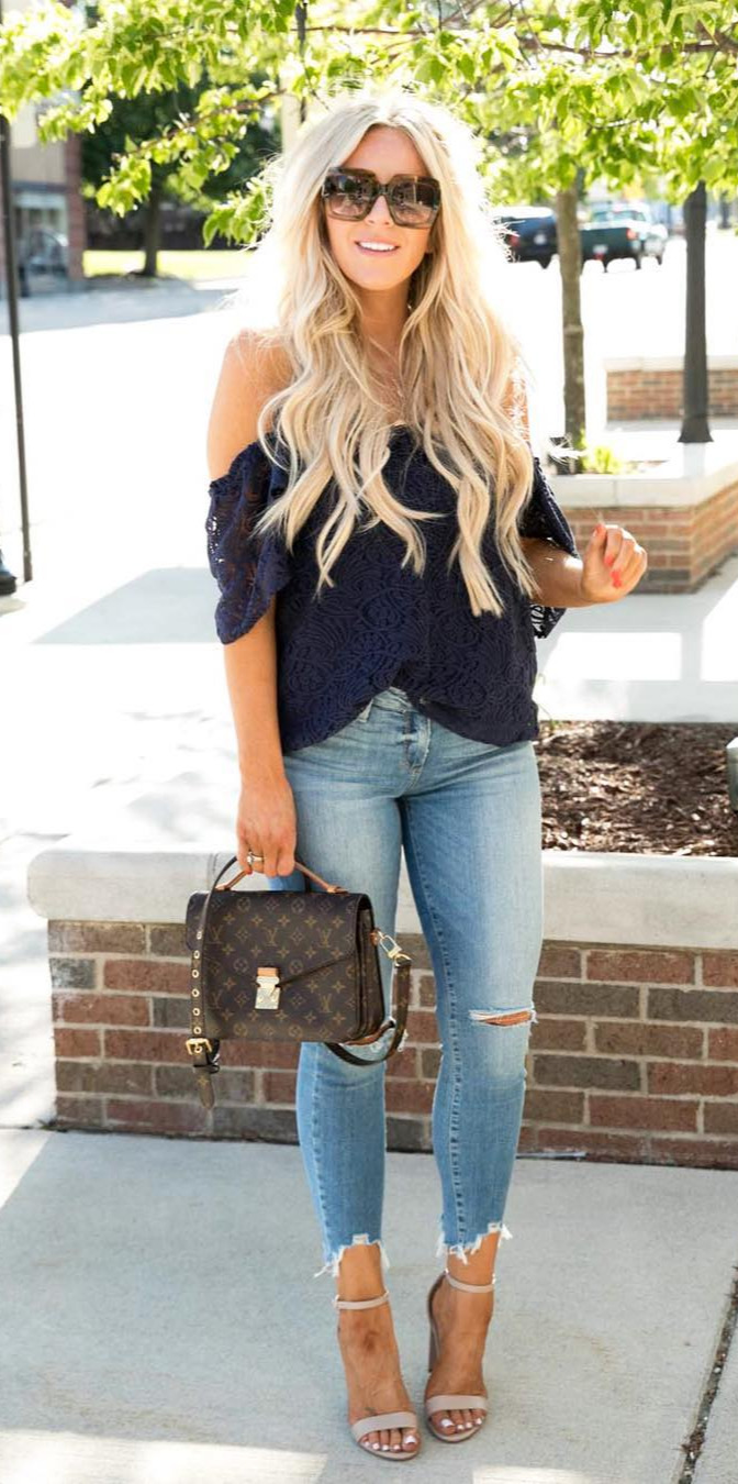 50+ Cozy Outfit Ideas You Need - #Stylish, #Clothing, #Photo, #Picture, #Streetstyle My favorite little lace top and denim Shop my exact look by following me on the Free  App OR you can use the link in my profile:  