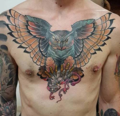 By Ramiro Blanco Gamboa, done at Homeless Tattoo Club, Buenos... animal;big;bird;chest;facebook;neotraditional;owl;ramiroblanco;twitter
