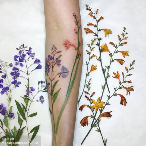 By Rit Kit, done in Kiev. http://ttoo.co/p/29820 flower;crocosmia;big;epilobium;facebook;nature;forearm;twitter;inner forearm;ritkit;illustrative