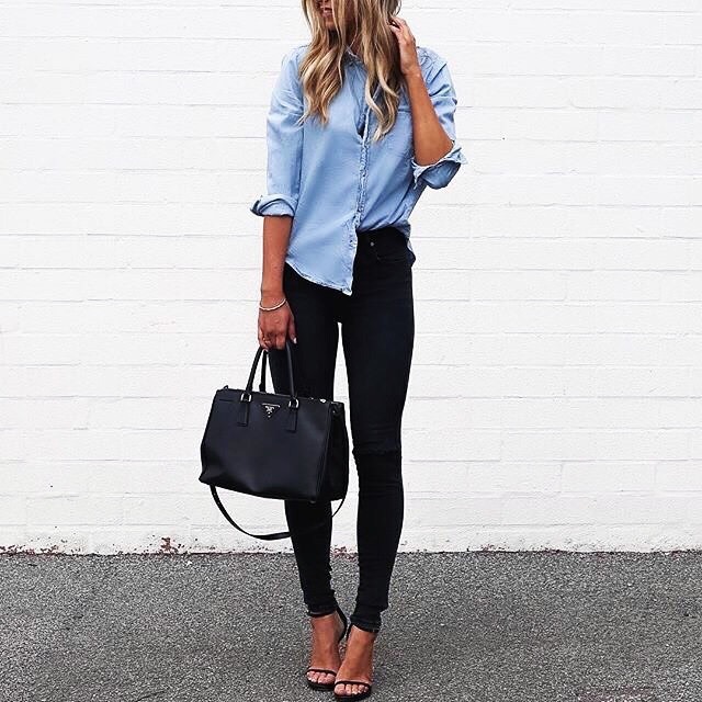 She Fashionista - blue blouse black jeans