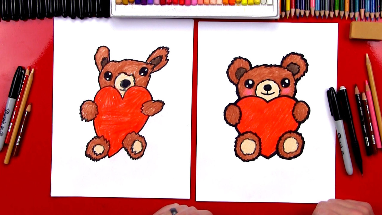 Art For Kids Hub! — How To Draw A Teddy Bear Hugging A Heart...