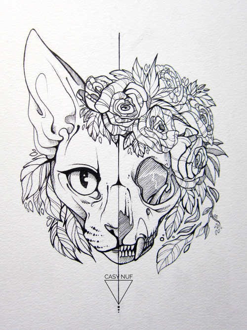 cat skull tattoo design Tumblr