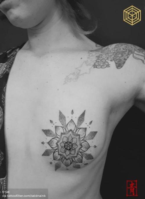 By Sei, done at DNA Ink Studio, Dénia. http://ttoo.co/p/28443 seidnaink;dotwork;of sacred geometry shapes;mandala;breast;facebook;twitter;sacred geometry;medium size