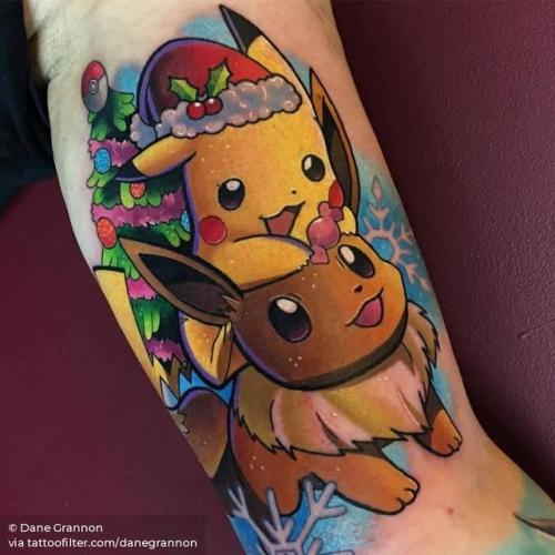 Tattoo tagged with: pokemon characters, cartoon character, danegrannon,  fictional character, pikachu, inner arm, big, cartoon, facebook, eevee,  twitter, video game, game, pokemon 