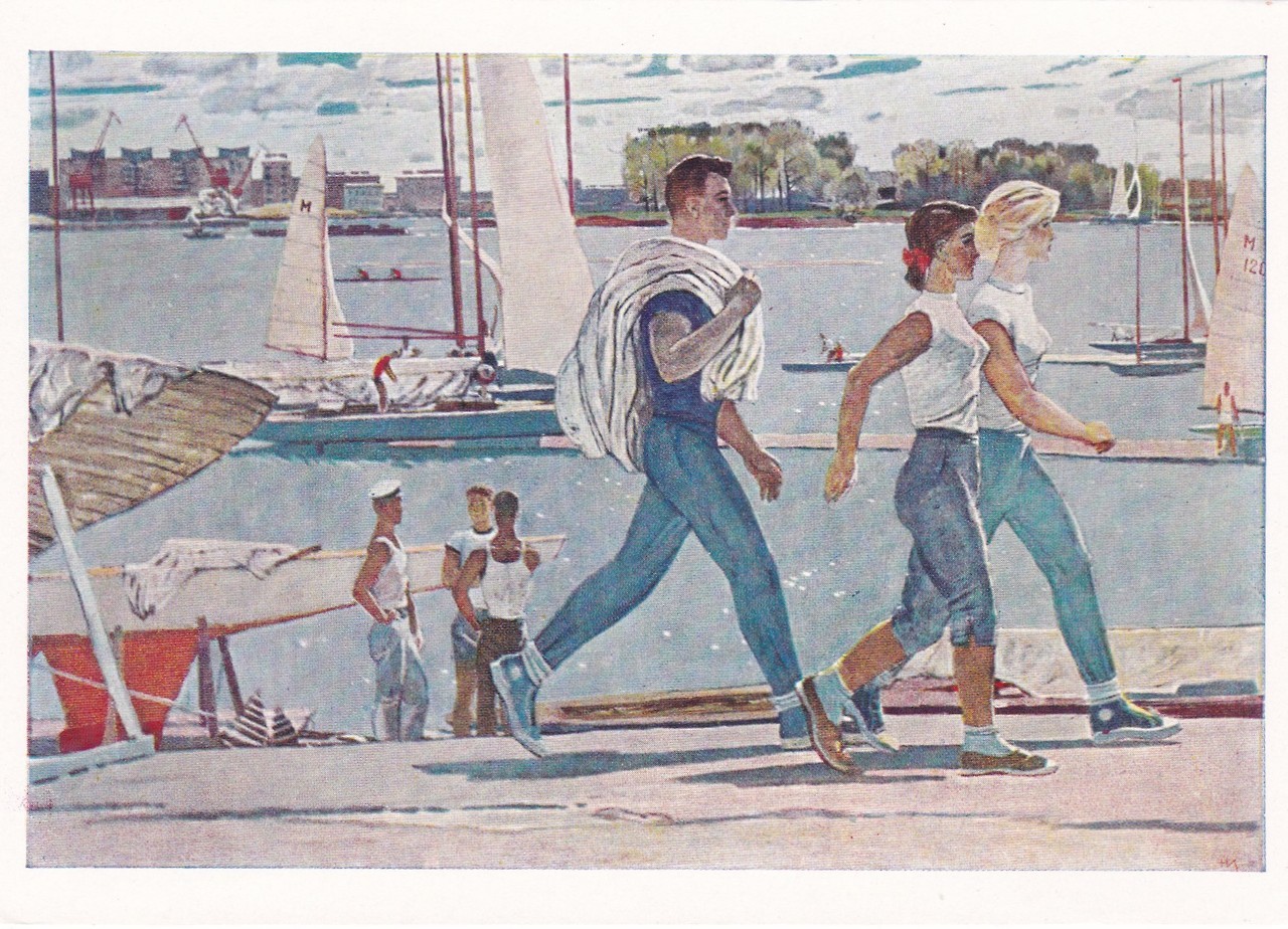 N. Lomakin “Spring in Yacht Club”, postcard from 1967 (buy)