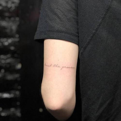By Chang, done at West 4 Tattoo, Manhattan.... small;chang;line art;languages;tricep;trust the process;tiny;ifttt;little;english;quotes;english tattoo quotes;fine line