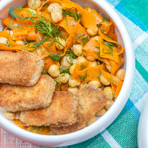 veganinspo:Chickpea Carrot Dill Salad with Fried Cajun Tofu