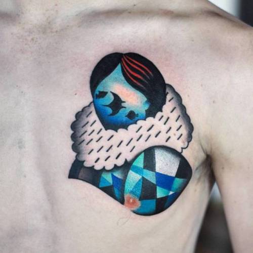 By David Côté, done at Imperial Tattoo Connexion, Montreal.... surrealist;davidcote;chest;contemporary;sedna;facebook;twitter;pop art;medium size;mythology