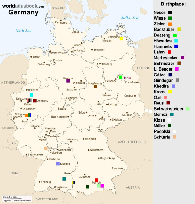 Birthplaces of the german national football team... - Maps on the Web