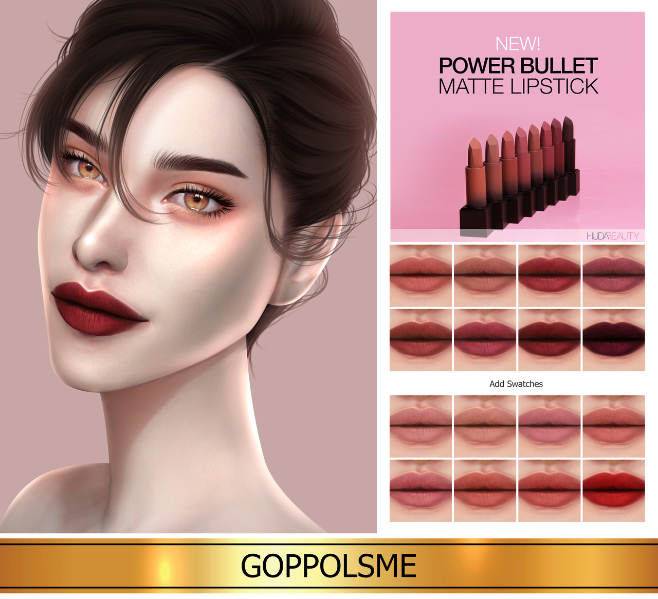 GPME-GOLD HUDA BEAUTY POWER BALLET MATTE LIPSTICKS ⢠Faça o download no patéon GOPPOLSME (No ad) ⢠Acesso exclusivo ao Patrono GOPPOLSME ⢠inspiração: HUDA BEAUTY POWER BALLET BATONS MATTE ⢠HQ mod compatÃvel ⢠(PAYPAL) Doe para me apoiar ...