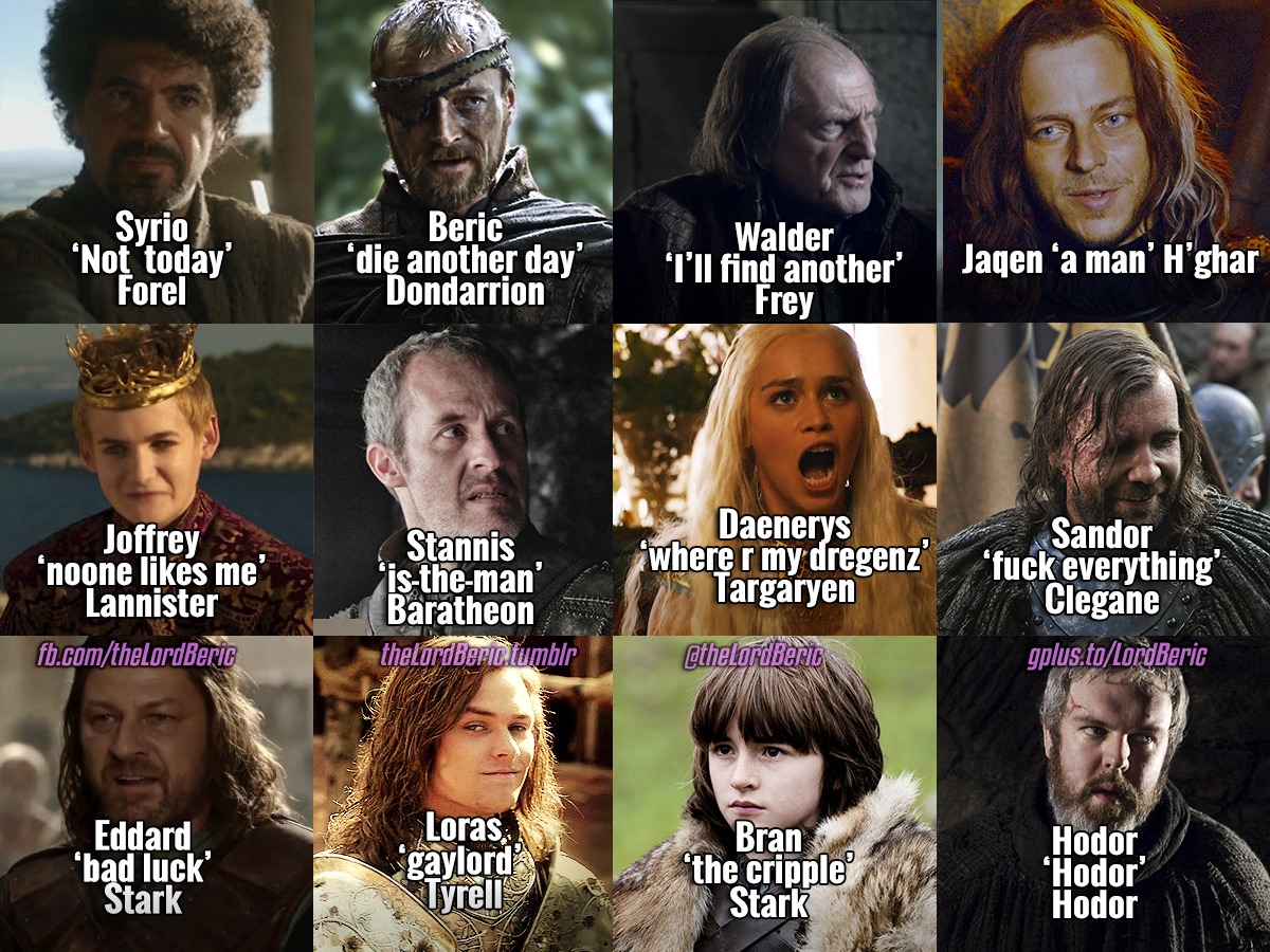 Lord Beric : Alternative nicknames for GoT characters