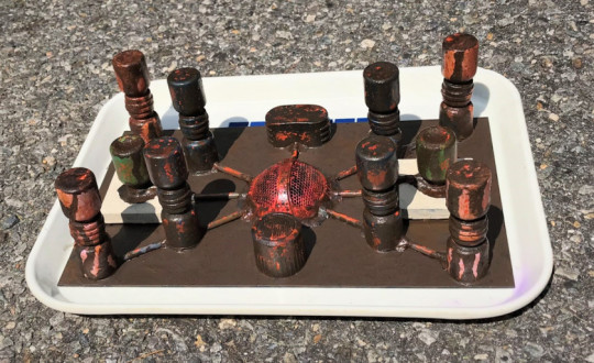 9 Sci Fi plant scratch build after crackle paint, drying in sun