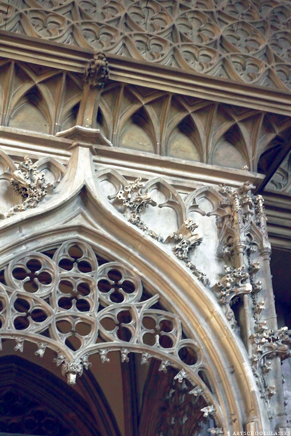 Art School Glasses (Details of the gothic tracery balcony above the...)