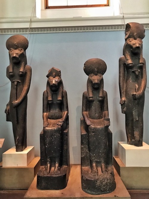 grandegyptianmuseum:Four granodiorite statues of goddess...