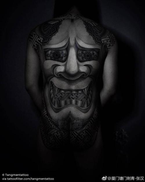 By Tangmentattoo, done in Xiamen. http://ttoo.co/p/34297 backpiece;big;body suit;contemporary;facebook;hannya;japanese culture;mask;other;patriotic;tangmentattoo;twitter